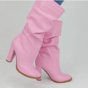 PINK SLOUCHY BOOTS, Leather
